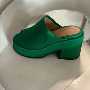 Ganni Green Suede Mules with Block Heel